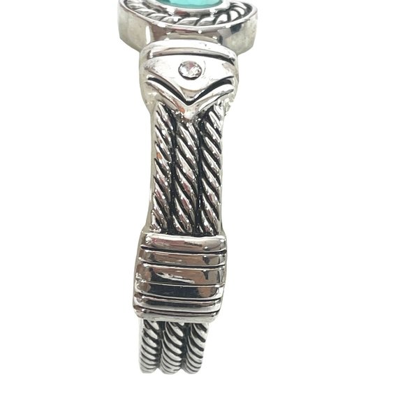 Women’s Silver Tone Bangle Bracelet 6.5 “ Oval Aqua Blue Faceted Plastic Stone - Picture 14 of 17